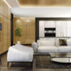 Luxury minimalist open space living room with kitchen and dining