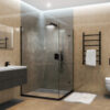 Gray modern shower room in the evening